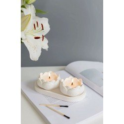 Dekoratif Lotus Model Kokulu Tabaklı Mum Seti