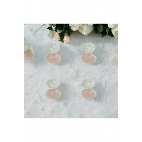 İnci Süslemeli İstiridye Mum | Düğün, Kına, Nişan, Söz, Nikah Hediyelik Kutu - 15 Adet