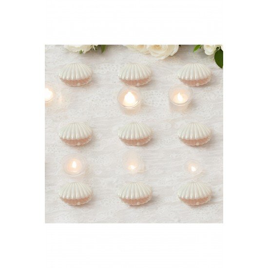 Bernami 15 Adet İnci Süslemeli İstiridye Mum | Düğün, Kına, Nişan, Söz, Nikah Hediyelik Kutu