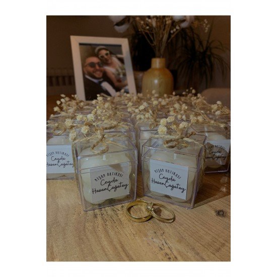 Düğün Nikah Nişan Kına Söz Hediyelik Süslü Kutulu Bubble Mum 10 Adet