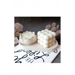 Beyaz Stant Bubble Kokulu Mum ve Gül  Mum Seti