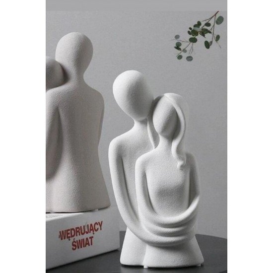 Sonsuz Aşk Sarılan Sevgili Heykeli Sarılan Çift Biblo 12 cm BEYAZ