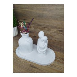 Bernami Dekoratif 3'lü Set Oval Tabak Sarılan Çift Vazo