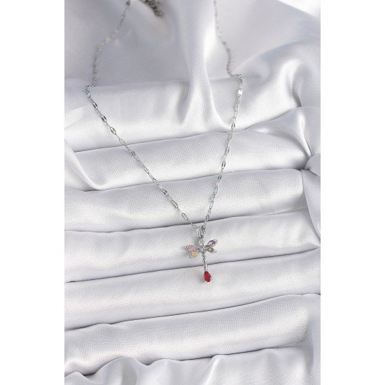 Özel Çelik Renk Zincir Renkli Zirkon Taşlı Yusufçuk Model Kadın Kolye Fırsat!!!