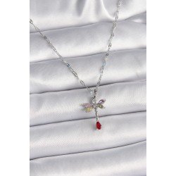 Özel Çelik Renk Zincir Renkli Zirkon Taşlı Yusufçuk Model Kadın Kolye Fırsat!!!