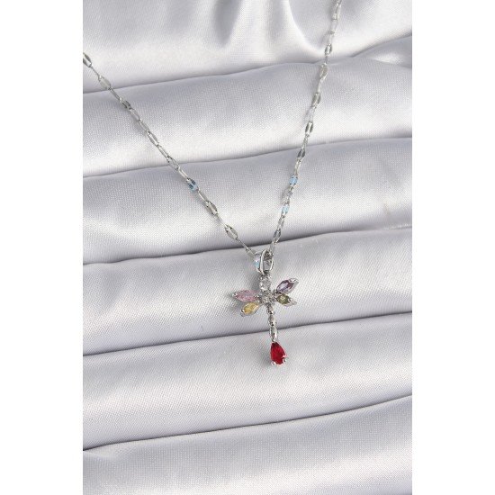 Özel Çelik Renk Zincir Renkli Zirkon Taşlı Yusufçuk Model Kadın Kolye Fırsat!!!