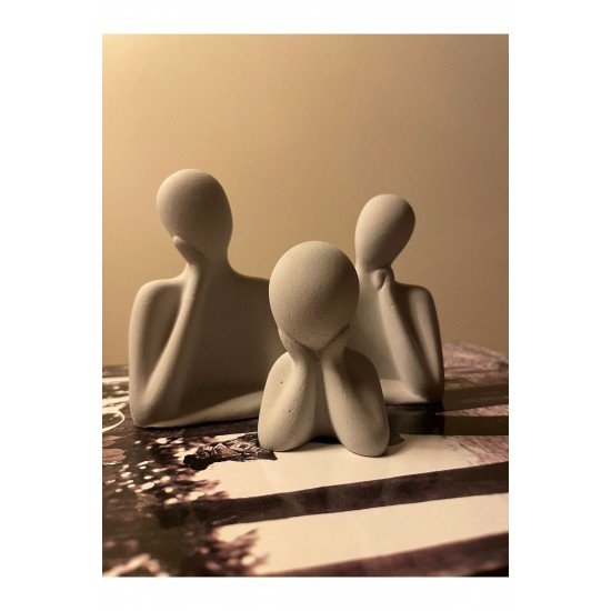 Dekoratif Gri Aile Obje Biblo Heykel Anne,baba,çocuk