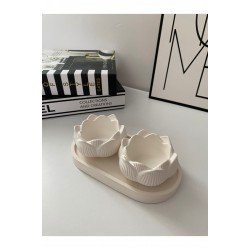 2 Adet Beyaz Gül Model Mumluk ve Tepsi Set