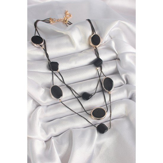 Özel Pirinç Siyah Renk Zincir Kristal Taşlı Kadın Kolye Fırsat!!!