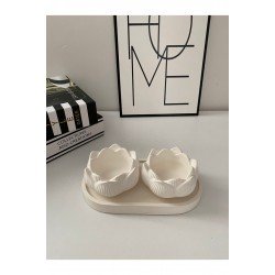 2 Adet Beyaz Gül Model Mumluk ve Tepsi Set