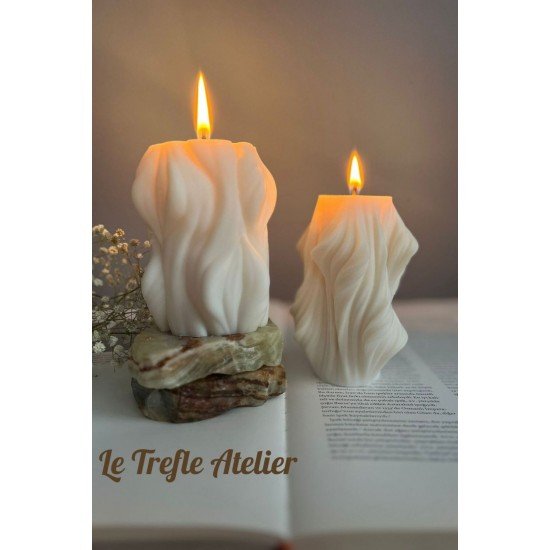 Bernamiofficial Doğal Soya Mumla Hazırlanmış Dalgalı Sütun Mum Seti ,vegan,mum Ve Kandil