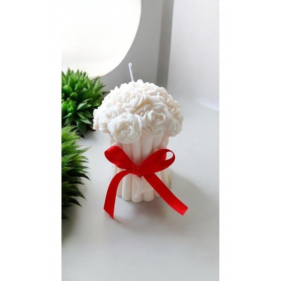 Gül Demeti Model Mum,Şakayık Mum ve Dekoratif Mum Tabağı /Sunumluk Seti, Vanilya Kokulu