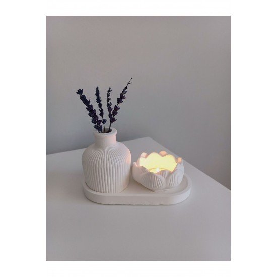 Dekoratif Lotus Luk Vazo Ve Tabak Takımı