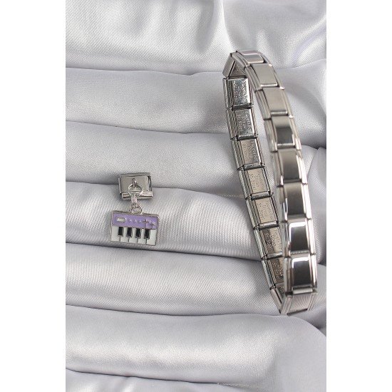 Özel Çelik Renk Sallantı Mor Piyano Figür Nomination Charm Fırsat!!!