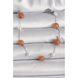 Özel Çelik Renk Turuncu Doğaltaş Model İnci Detay Kadın Bileklik Fırsat!!!