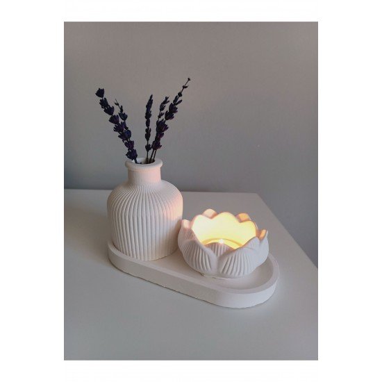 Dekoratif Lotus Luk Vazo Ve Tabak Takımı