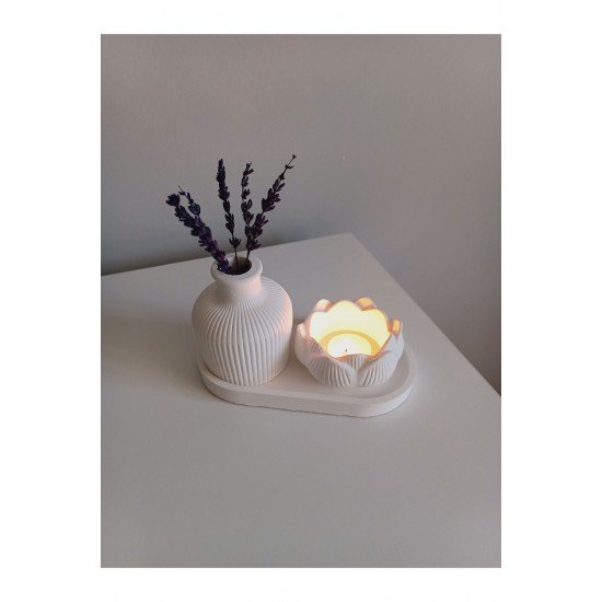 Dekoratif Lotus Luk Vazo Ve Tabak Takımı