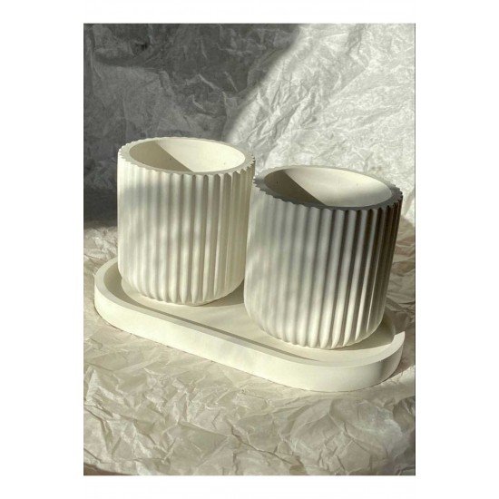 3'Lü Dekoratif Sunum Tepsi Çizgi Organizer Set