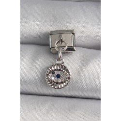 Çelik Gümüş Renk Sallantı Zirkon Taşlı Göz Model Nomination Charm