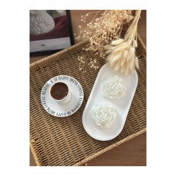 Beyaz Tepsi Ile Beyaz Şakayık Mum Seti