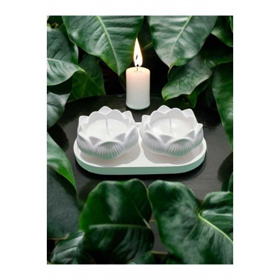 AYD LOTUS ÇİÇEK DEKORATİF MUMLUK & ŞAMDAN 3 LÜ SET DOĞAL TAŞ TOZU