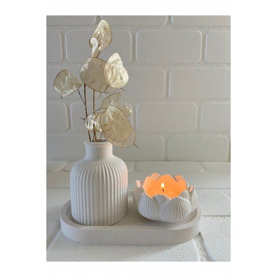 Oval tepsili mumluk ve vazo seti