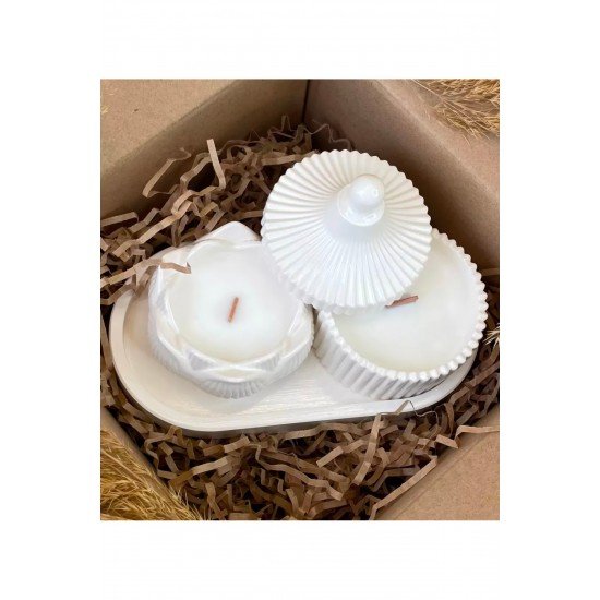 Vanilya Kokulu Kapaklı Mumluk ve Lotus Model Mumluk Seti  Dekoratif Set