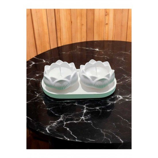 AYD LOTUS ÇİÇEK DEKORATİF MUMLUK & ŞAMDAN 3 LÜ SET DOĞAL TAŞ TOZU