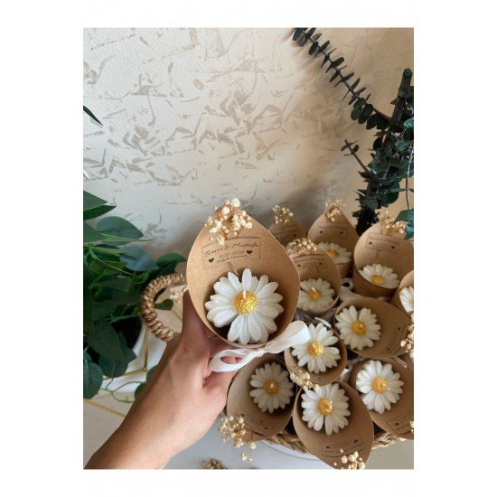 Bernami Kişiye Özel Düğün|nişan|söz|kına|sünnet Hediyelik Vanilya Papatya Mum Buket- 10 Adet