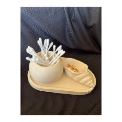 Dekoratif Deniz Kabuğu Ve Oval Saksı Objesi 3’lü Set Salon Objesi Banyo Objesi Dekor