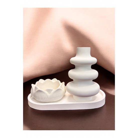 Tealight Mumluk, Vazo ve Tepsi Seti - Modern Minimal Tasarım, Şık Ev ve Ofis Aksesuarı