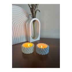 Tekli Tealight Mumluk Beton Örgü Desenli