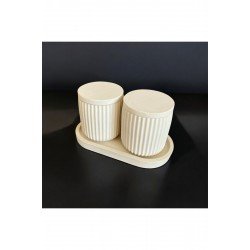 2’li Dekoratif Beyaz Kapaklı Diş Fırçalık, Makyaj Fırçası Düzenleyici, Organizer Ev Dekorasyonu