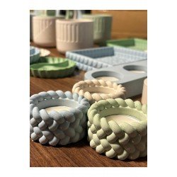 Tekli Tealight Mumluk Beton Örgü Desenli
