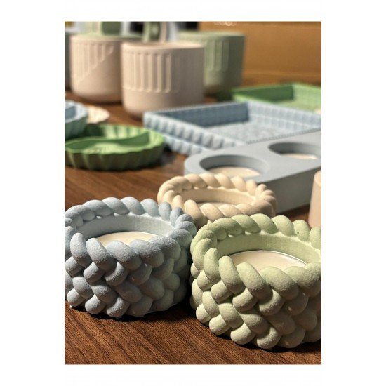Tekli Tealight Mumluk Beton Örgü Desenli