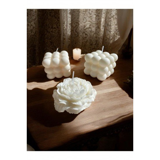 Dekoratif Şakayık ve Bubble Mum 3'lü Hediyelik Mum Seti