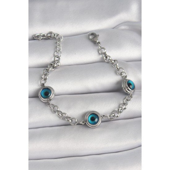 Özel Çelik Renk Zincir Model Nazar Boncuklu Kadın Bileklik Fırsat!!!