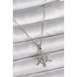 Özel Çelik Renk Zincir Zirkon Taşlı Kar Tanesi Model Kadın Kolye Fırsat!!!