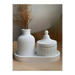 Dekoratif Vazo, Vintage Kapaklı Mumluk ve Mum 3'lü Set