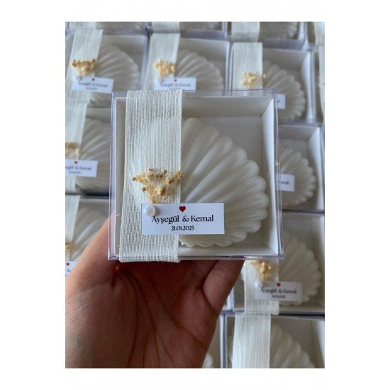 10 Adet Hediyelik Kutulu Istiridye Mum Süslemeli,doğum,sünnet,düğünnişansöz,kına,doğumgünü