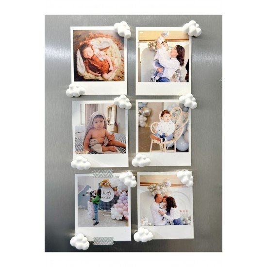 8'li Mini Bulut Buzdolabı Magneti | Muknatıslı Fotoğraf Tutucu Magnet