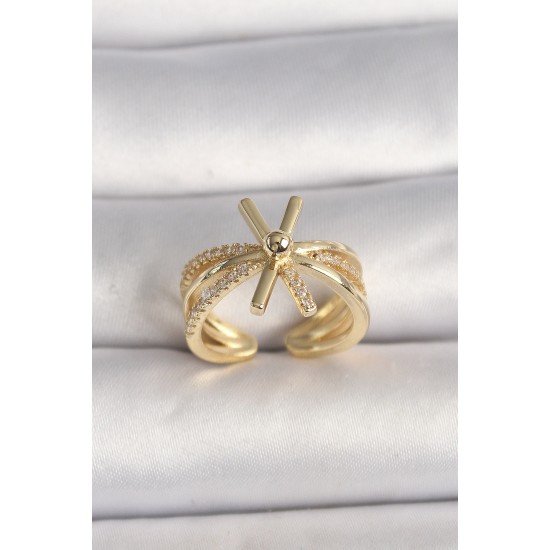 Özel Pirinç Gold Renk Ayarlanabilir Ziron Taşlı Kadın Yüzük Fırsat!!!