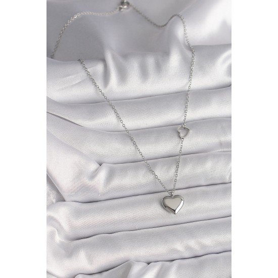 Özel Çelik Renk Zincir Kalp Detay Kalp Figür Kadın Kolye Fırsat!!!