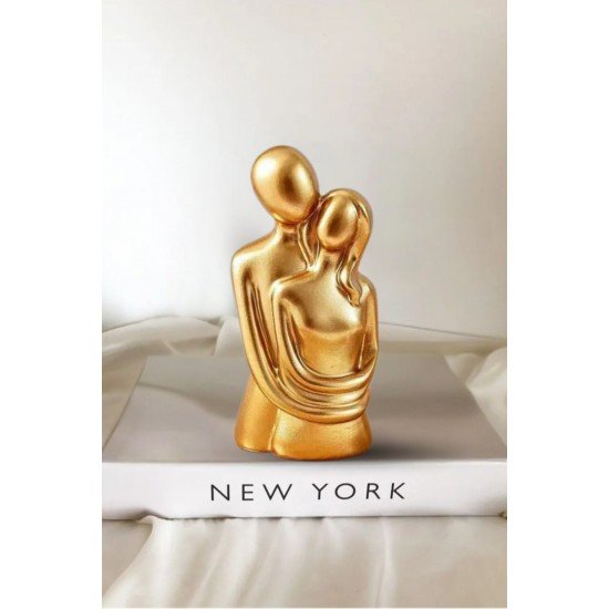 10.7 cm Gold Renk Sonsuz Aşk Sarılan Sevgili Biblosu 1 Adet Hediyelik Heykel Biblo Dekoratif Obje