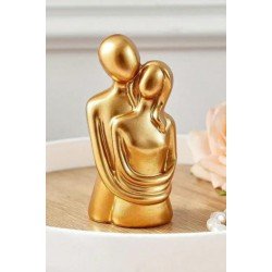 10.7 cm Gold Renk Sonsuz Aşk Sarılan Sevgili Biblosu 1 Adet Hediyelik Heykel Biblo Dekoratif Obje