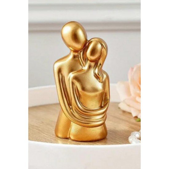 10.7 cm Gold Renk Sonsuz Aşk Sarılan Sevgili Biblosu 1 Adet Hediyelik Heykel Biblo Dekoratif Obje
