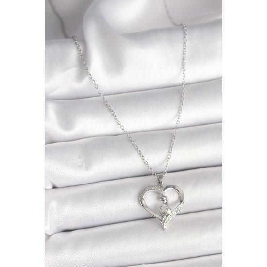 Özel Çelik Renk Zincir Zirkon Taş Detaylı Kalp Model Kadın Kolye Fırsat!!!