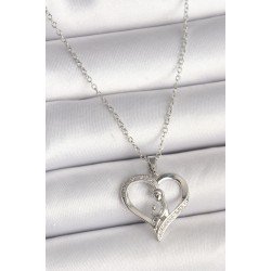 Özel Çelik Renk Zincir Zirkon Taş Detaylı Kalp Model Kadın Kolye Fırsat!!!