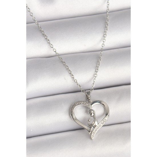 Özel Çelik Renk Zincir Zirkon Taş Detaylı Kalp Model Kadın Kolye Fırsat!!!