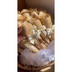 Bernamiofficial Kişiye Özel Düğün|nişan|söz|kına| Hediyelik Vanilya Papatya Mum Buket- 15 Adet